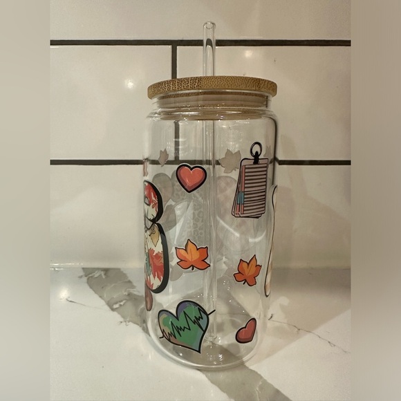 Fall Beer can glass drink-ware bamboo lid glass straw water nurse Christmas gift - Picture 3 of 4